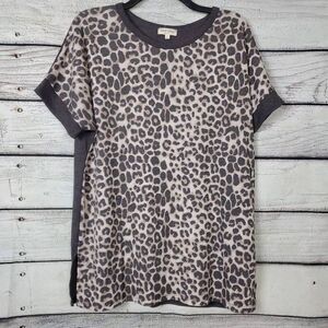 Sweet Lovely by Jen Leopard Print Waffle Knit Top Size L